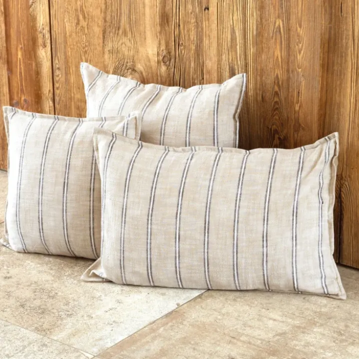 Housse de coussin 100% coton rayures rustiques LOURMARIN