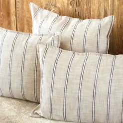 Housse de coussin 100% coton rayures rustiques LOURMARIN