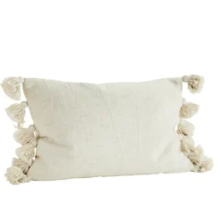 Housse de coussin en coton avec pompons