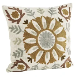 Housse de coussin en coton brodé à motifs floraux