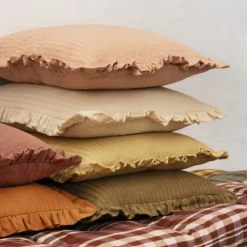 Housse de coussin en coton gaufré avec volant
