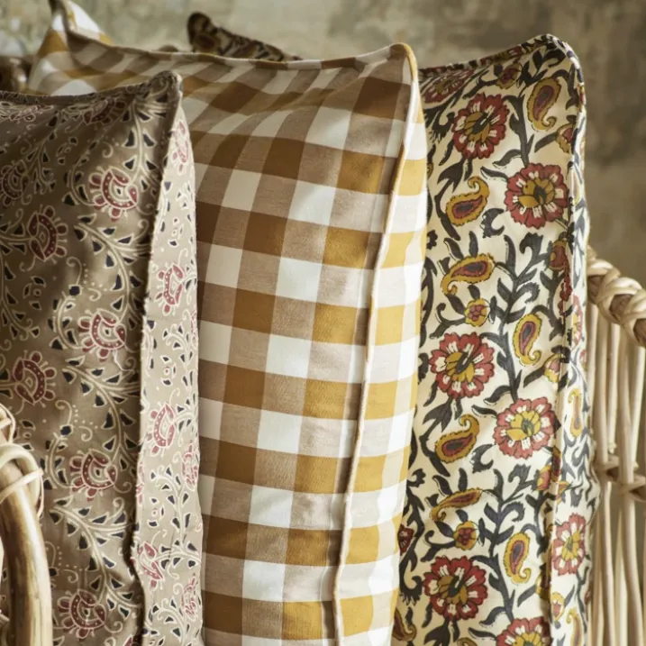 Housse de coussin en coton tissé à carreaux vichy