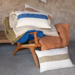Housse de coussin rectangulaire en chambray à bande centrale