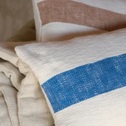 Housse de coussin rectangulaire en chambray à bande centrale