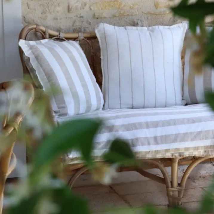 Housse de coussinrecto-verso 100% coton rayures et carreaux LOURMARIN