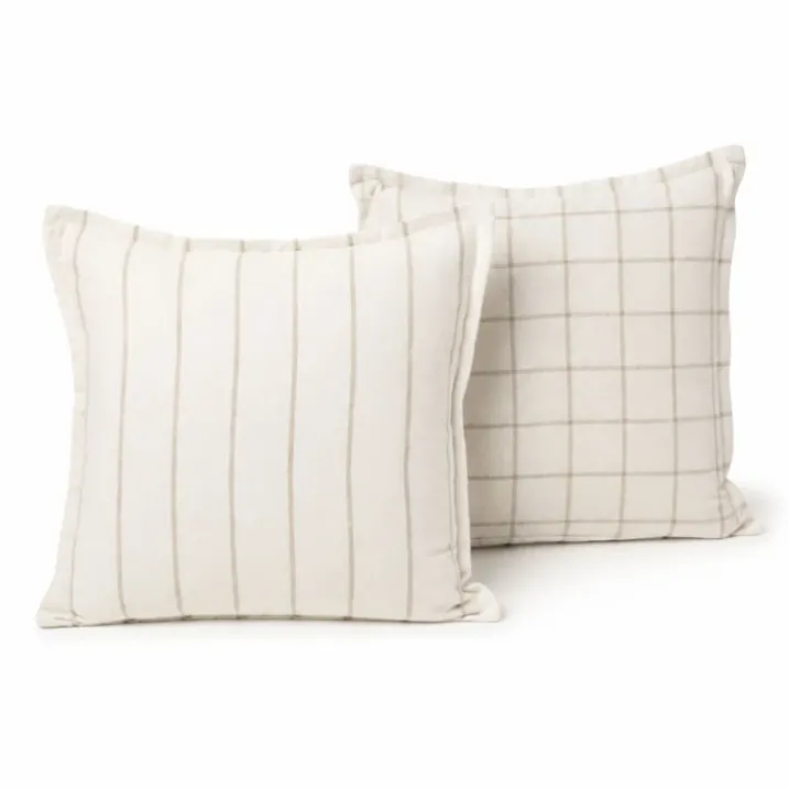 Housse de coussinrecto-verso 100% coton rayures et carreaux LOURMARIN