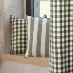 Housse de coussin recto-verso 100% coton rayures et vichy LOURMARIN