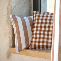 Housse de coussin recto-verso 100% coton rayures et vichy LOURMARIN