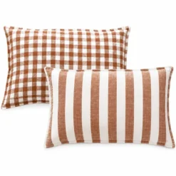 Housse de coussin recto-verso 100% coton rayures et vichy LOURMARIN