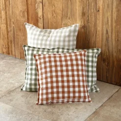 Housse de coussin recto-verso 100% coton rayures et vichy LOURMARIN