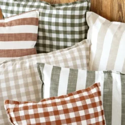 Housse de coussin recto-verso 100% coton rayures et vichy LOURMARIN