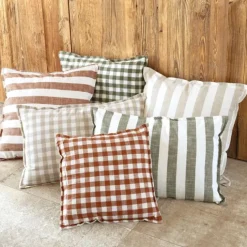 Housse de coussin recto-verso 100% coton rayures et vichy LOURMARIN