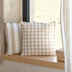 Housse de coussin recto-verso 100% coton rayures et vichy LOURMARIN