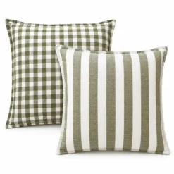 Housse de coussin recto-verso 100% coton rayures et vichy LOURMARIN