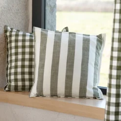 Housse de coussin recto-verso 100% coton rayures et vichy LOURMARIN