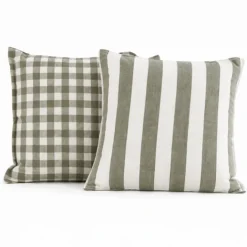 Housse de coussin recto-verso 100% coton rayures et vichy LOURMARIN