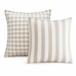 Housse de coussin recto-verso 100% coton rayures et vichy LOURMARIN