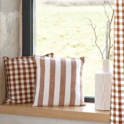 Housse de coussin recto-verso 100% coton rayures et vichy LOURMARIN