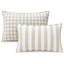 Housse de coussin recto-verso 100% coton rayures et vichy LOURMARIN
