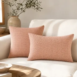 Housse de coussin vichy 100% coton lavé