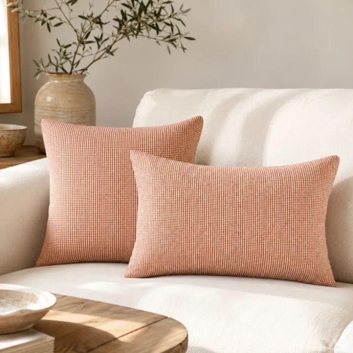 Housse de coussin vichy 100% coton lavé
