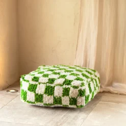 Housse de pouf damier en laine