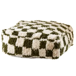 Housse de pouf damier en laine