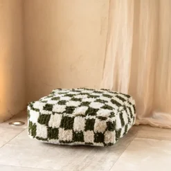 Housse de pouf damier en laine