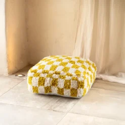 Housse de pouf damier en laine
