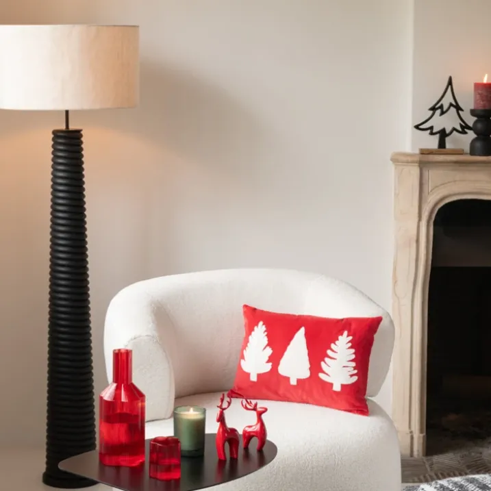 Lampadaire en bois avec abat-jour tissu