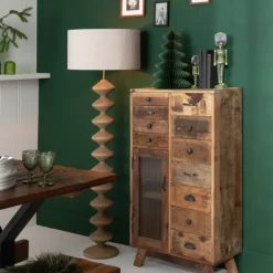 Lampadaire en bois de peuplier avec abat-jour tissu