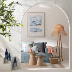 Lampadaire rond en rotin