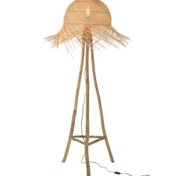 Lampadaire rond en rotin