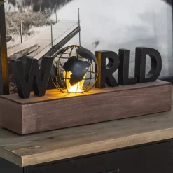 Lampe avec mot "WORLD"