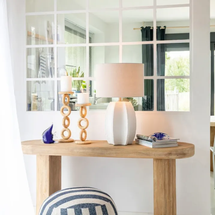 Lampe à poser en poterie avec pied sculpté