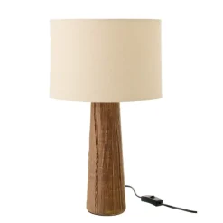Lampe à poser en poterie avec pied effet bois