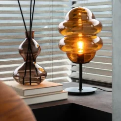 Lampe à poser en verre fumé design vintage