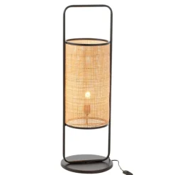 Lampe sur pied en métal et rotin