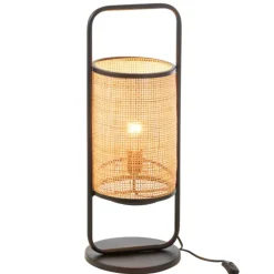 Lampe sur pied en métal et rotin