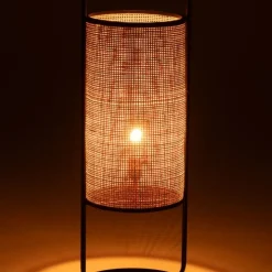 Lampe sur pied en métal et rotin