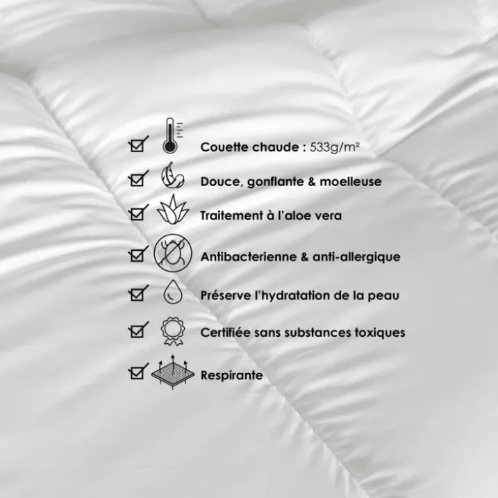 Lot couette chaude premium anti-acariens+ 1 oreiller respirant