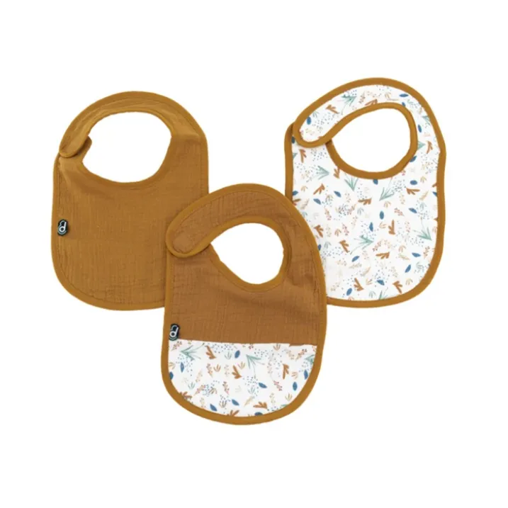 Lot de 3 bavoirs bébé en mousseline motif végétal