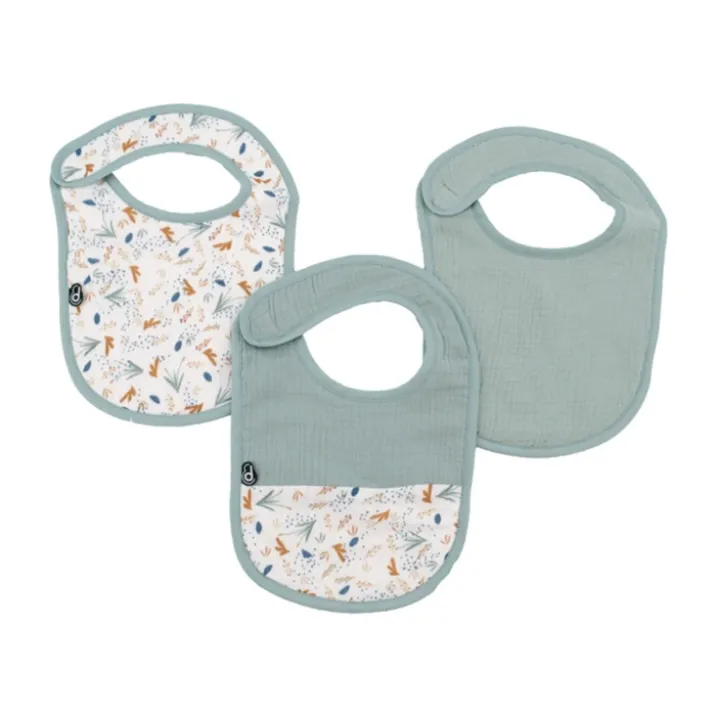 Lot de 3 bavoirs bébé en mousseline motif végétal