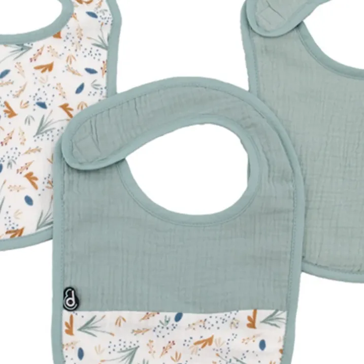 Lot de 3 bavoirs bébé en mousseline motif végétal