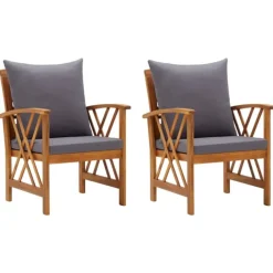 Lot de 2 chaises de jardin en bois avec coussins