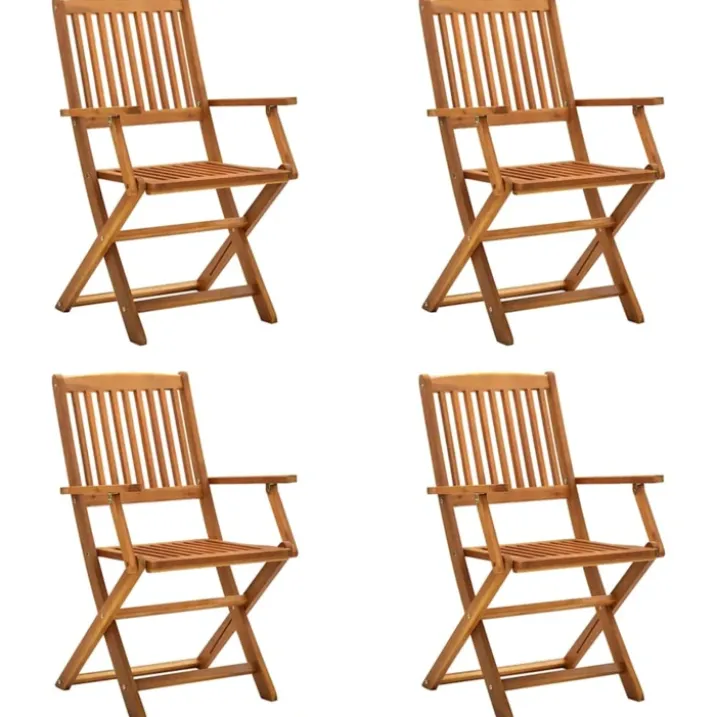 Lot de 4 chaises de jardin pliables en bois avec accoudoirs