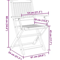 Lot de 4 chaises de jardin pliables en bois avec accoudoirs