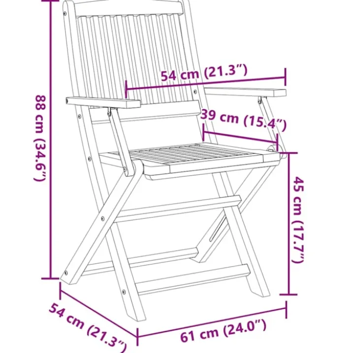Lot de 4 chaises de jardin pliables en bois avec accoudoirs