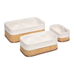 Lot de 3 paniers en bambou et tissu