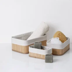 Lot de 3 paniers en bambou et tissu